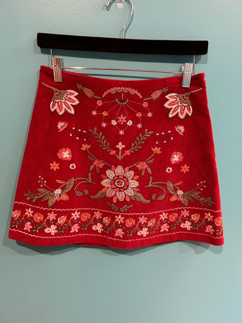 Corduroy Embroidered Floral Mini Skirt Tapestry Cottagecore